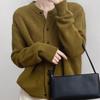 Lazy Style Round-neck Yellow Sweater Jacket for Women Spring and Autumn Knitted Cardigan Loose Solid Color Long-sleeved Casual Sweater Cardigan
