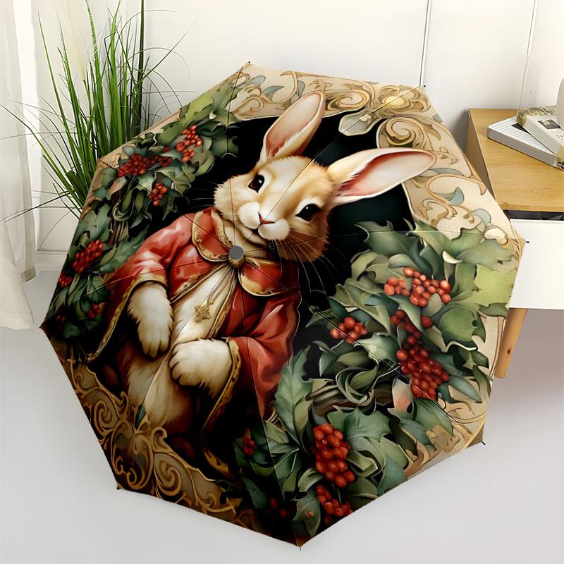 1pc Easter Bunny Automatic Folding Umbrella, Lightweight Retractable Compact Travel Umbrella, 8-Rib Sturdy Frame126