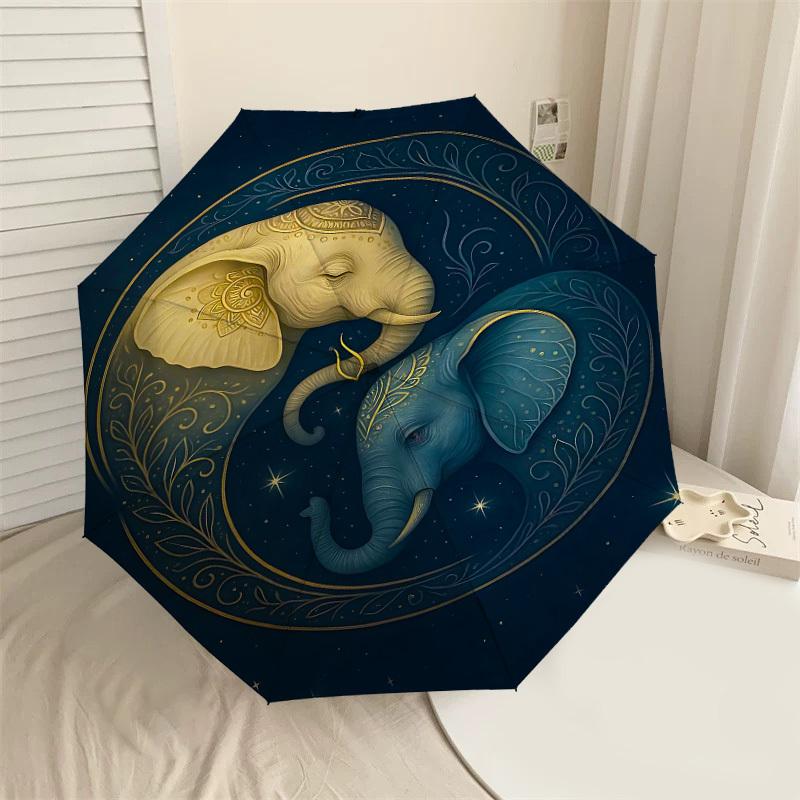 

1pc Elephant Yin Yang Automatic Open/Close Umbrella Compact Folding Umbrella with 8-Rib Shaft for Women/Men, Elegant Birthday1298S