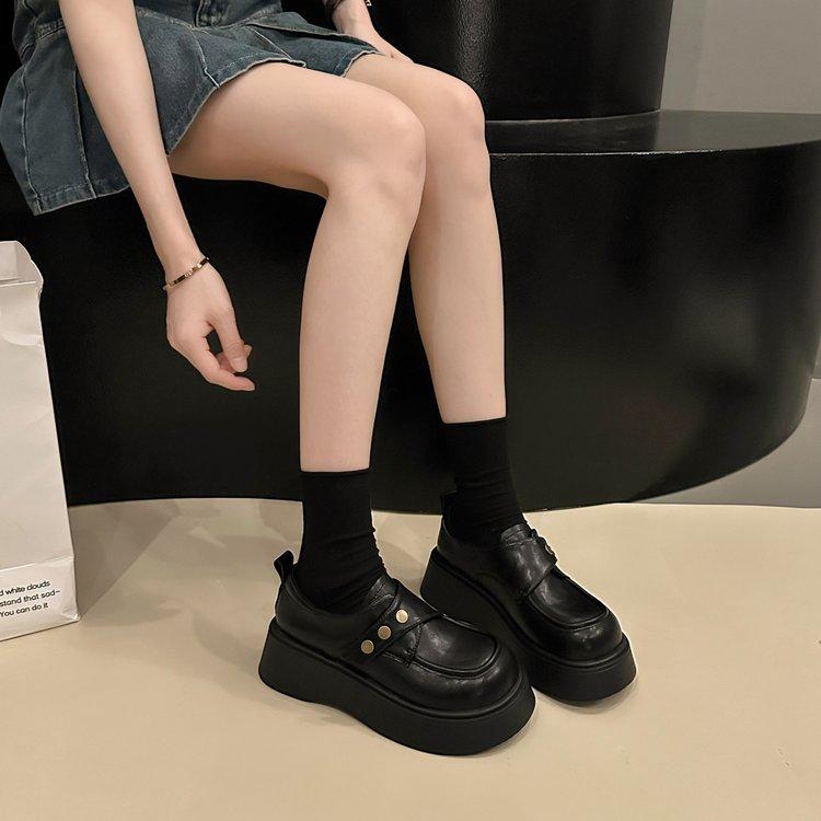 [Yushilai] British Style Thick-soled Small Leather Shoes for Women In the Spring of 2025, the New Japanese Casual Versatile One-pedal