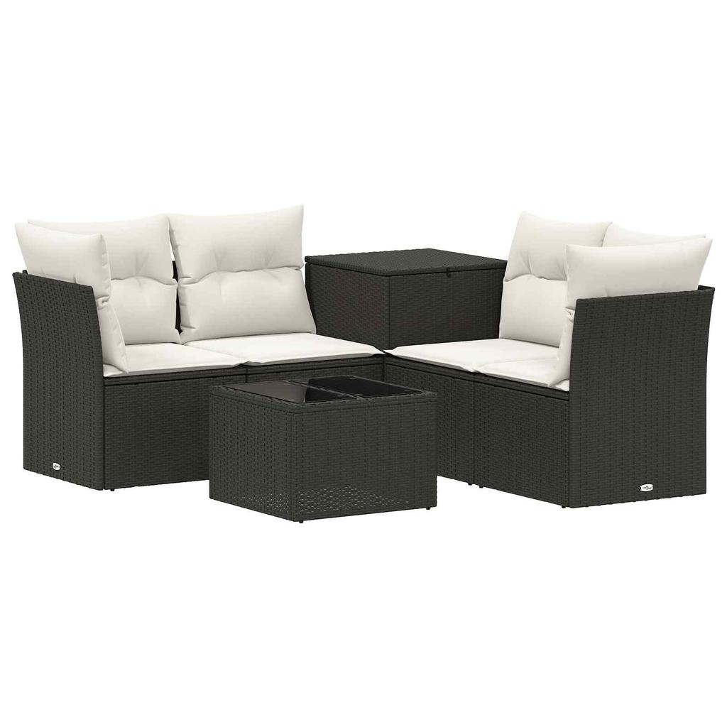 Sofa Set 6 Pieces Black and Cream White Poly Rattan and Steel