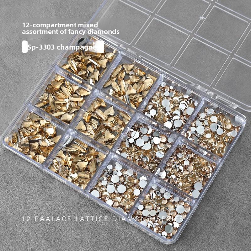 12 Grid/box Nail Art Jewelry Nail Diamond Flat Bottom Color Rhinestone Irregular Resin Mixed Nail Diamond