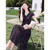Elegant V-Neck Lace Trim Floral Midi Dress