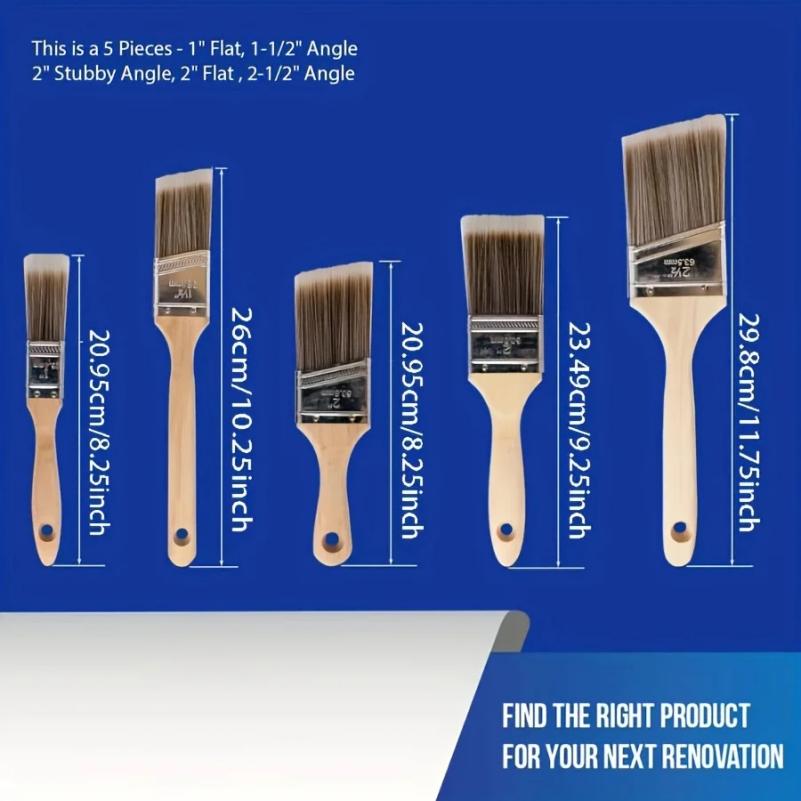 5Pcs High Quality Paint Brush BBQ Brush for Barbecues Furniture Handle and Wall Painting with Soft Hair and Wooden Handle