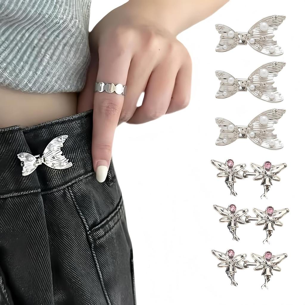 6 Sets Adjustable Pants Waist Tightener Clip for Women - Jean Waist Tightener Clip No-Sew Tool-Free Waist Buckle Sets Decorative Pant Adjuster P for