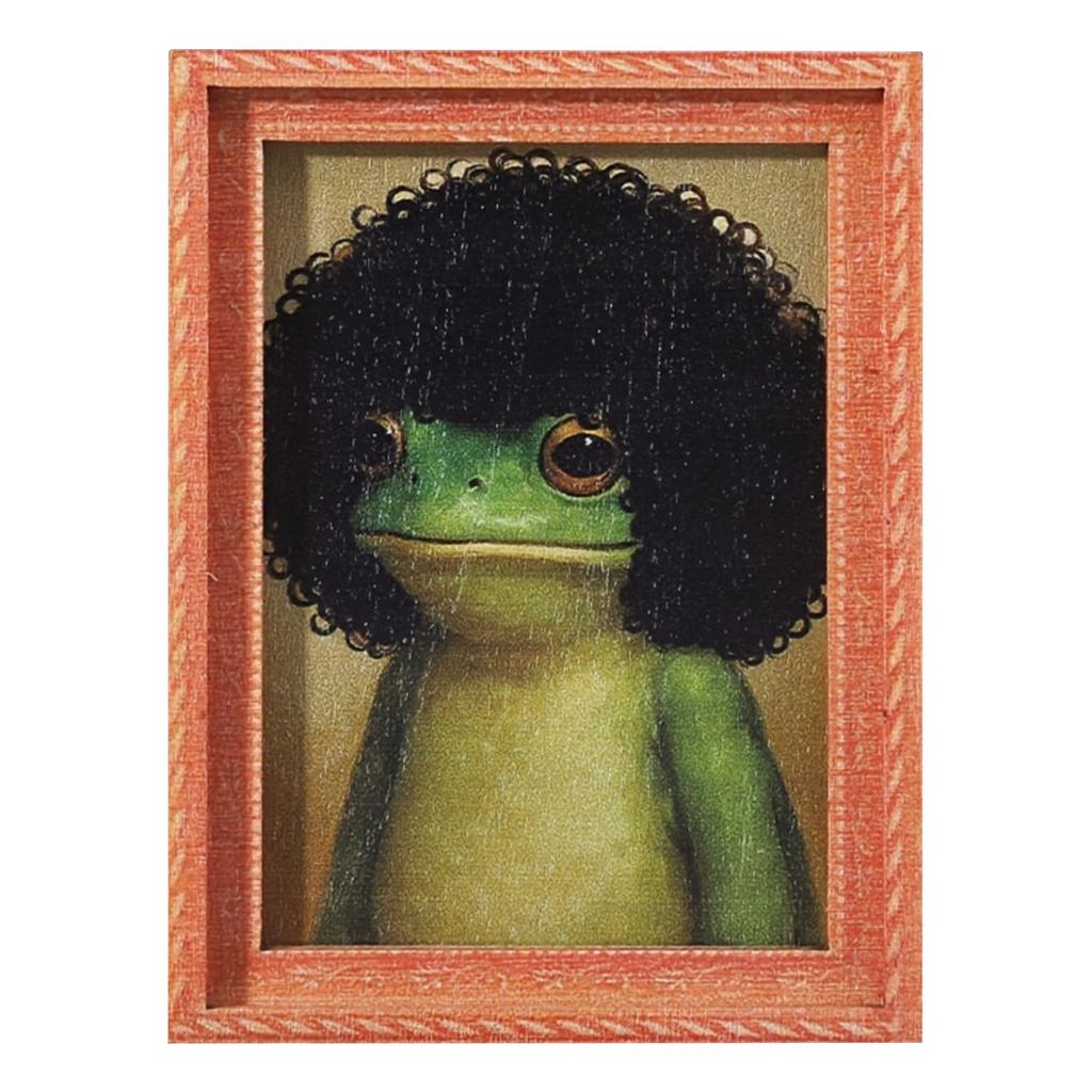 Animals Refrigerator Magnet with Wooden Frames Design Cute Vintage-Style Frog Art Magnet for Home Kitchen Office Decor