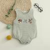 Unisex Baby Sleeveless Striped Animal Embroidered Romper - Breathable Ribbed Outdoor Bodysuit