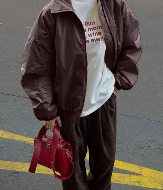 

Женская корейская бейсбольная куртка с лацканами: Весна/Осень 2025, Свободный крой, Универсальный стиль Small