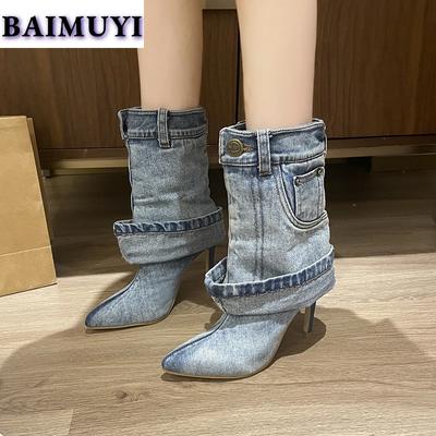 Cowboy Ankle Boots Women High Heels Chelsea Shoes Pointed Toe Woman Snow 2024 Trend Brand Dress Party Pumps Designer Botas Mujer