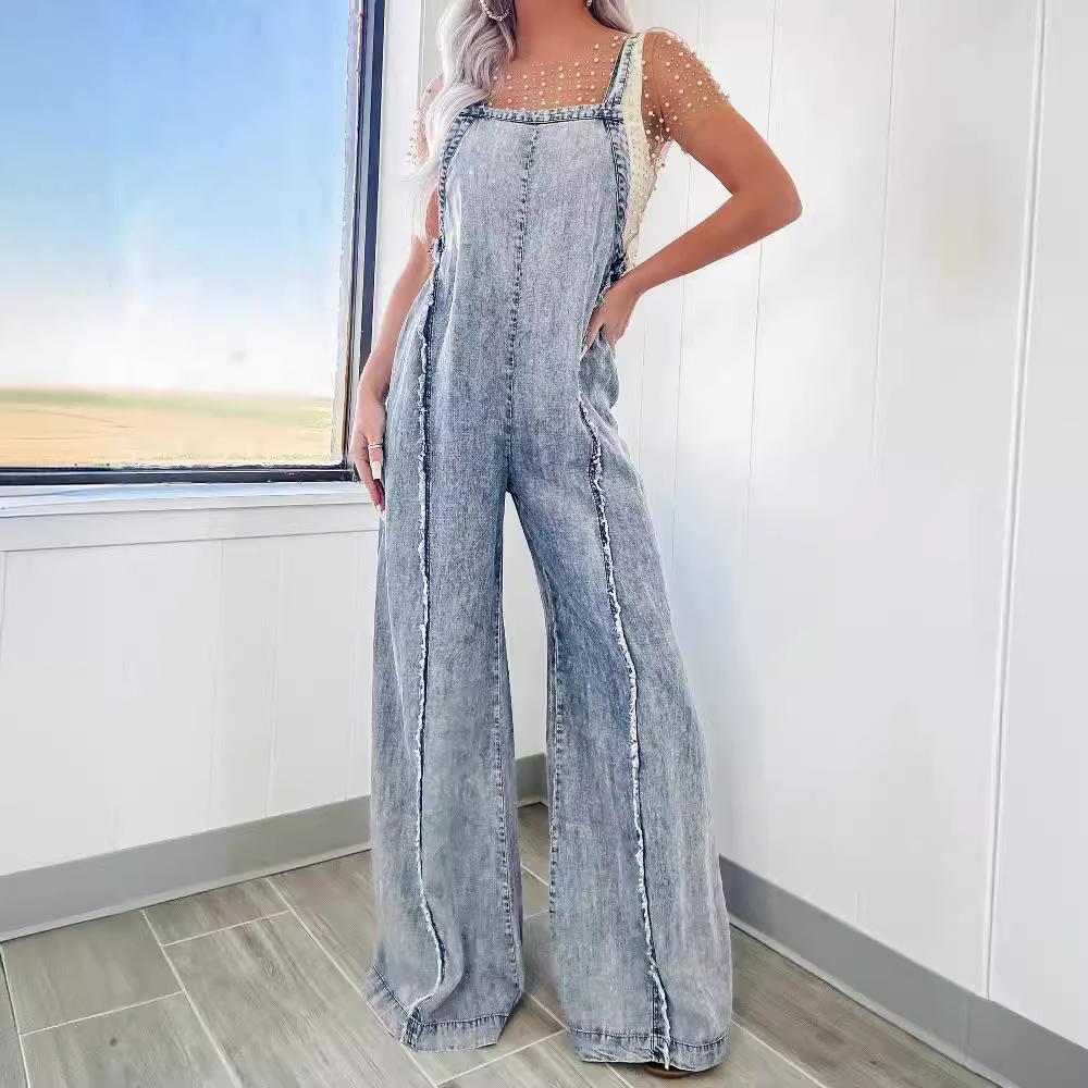 2024 Spring Women's Retro Washed Wide-Leg Overalls