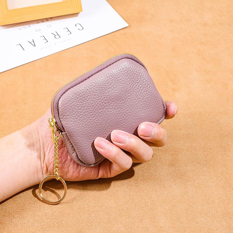 Leather hand zipper small wallet women's first layer cowhide mini bag key storage coin bag cute change bag