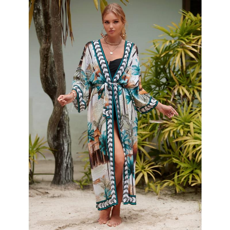 Dámská móda Jaro Podzim Květinový vzor Potisk Dlouhý rukáv Volný pas Neformální šaty