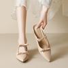 Pointed Single Shoes Women's Inner Height Increase Bow Nude Bag Head Half Slippers Women's Summer Outer Wear