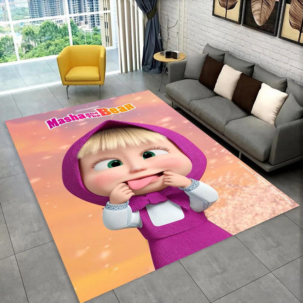 3D M-Masha Cartoon B-Bear Christmas Area Rug,Carpet Rug for Living Room Bedroom Sofa Doormat Decoration, Kids Non-slip Floor Mat