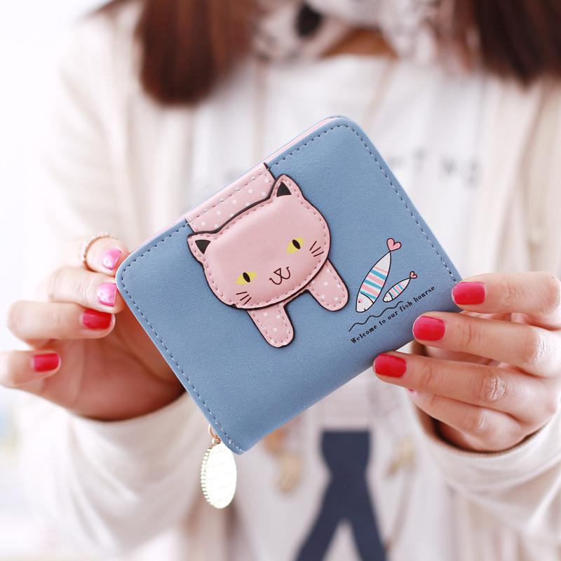 Korean Style Women's Cartoon Zipper Wallet: Cute Short Purse & Card Holder