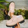 Women's Block Heel Non Slip Lace Up Leather Shoes Spring Autumn Solid Color British Style Loafers