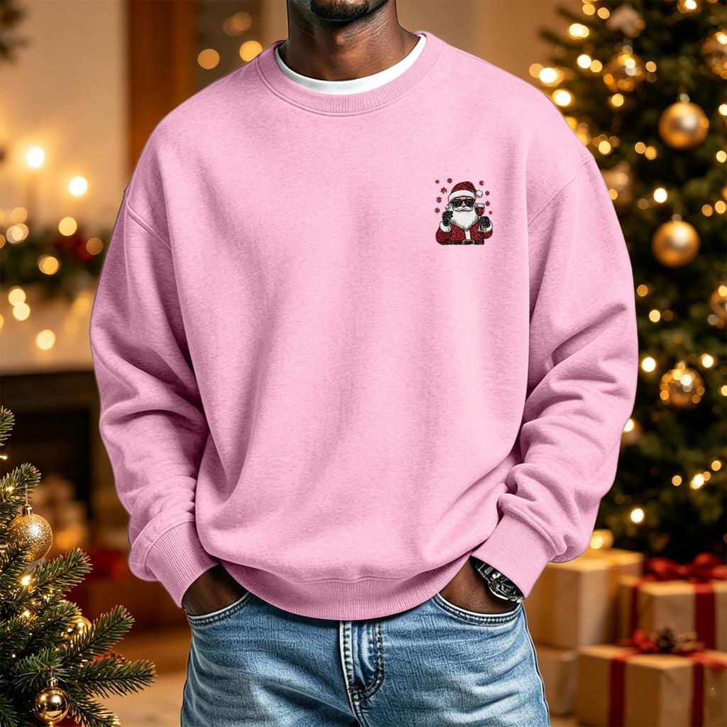 Men's Long Sleeve Neck Sweatshirt with Christmas Print, Holiday Pullover Top