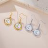 Teamer White Enamel Crescent Round Pendant Stainless Steel Dangle Earrings For Women Girls Fashion Wedding Romantic Jewelry Gift