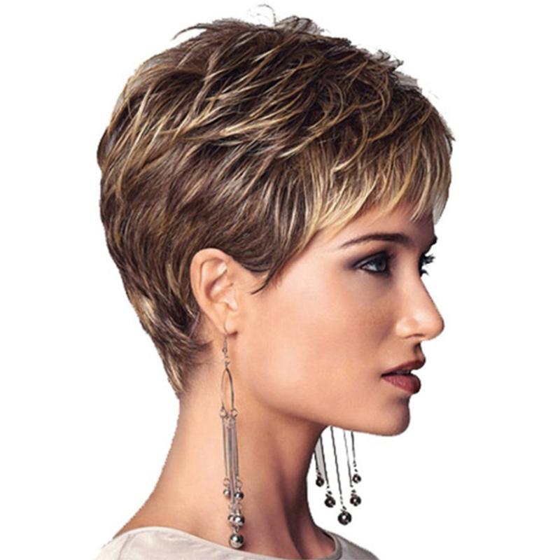 Curly Ladies Women Short Brown Golden Hair Fashion Cosplay Full Wavy Wigs