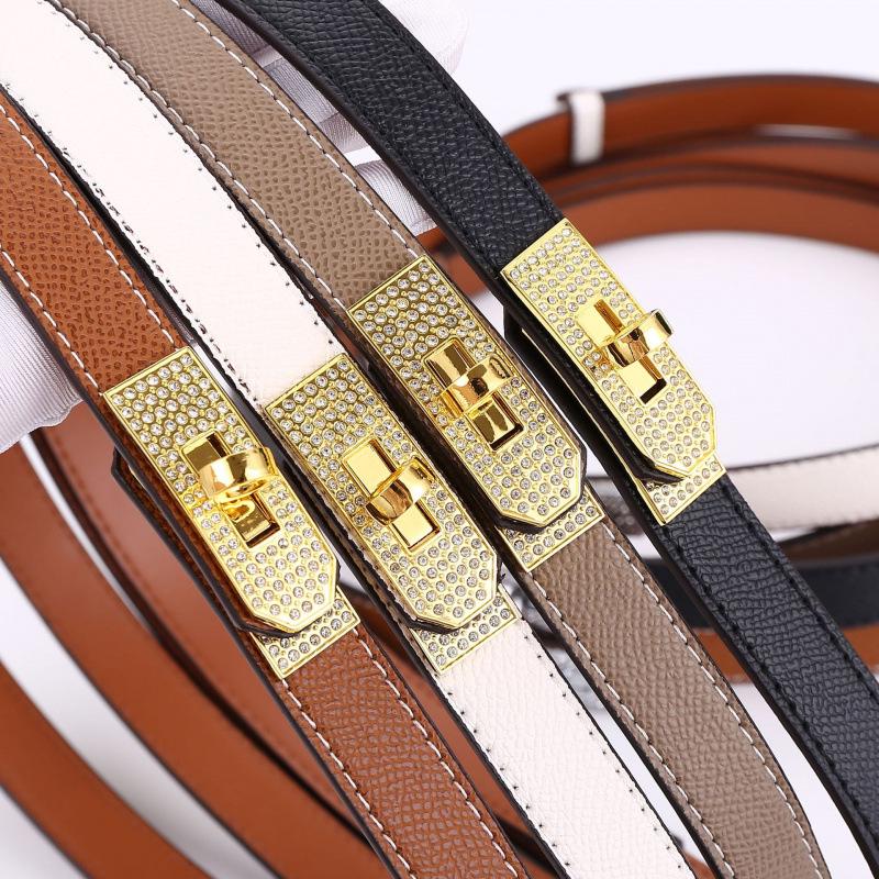 Cintura da Donna Kelly con Strass e Doppia Fibbia in Pelle - Versatile, Decorativa Fascia in Pelle di Mucca