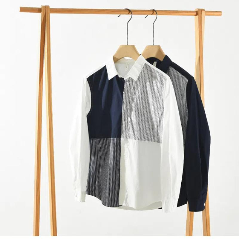 Koreanische Mode für Männer Hemden Slim Fit Frühling und Sommer Street Style Patchwork Langarm Casual Shirts Jugend Männer Kleidung