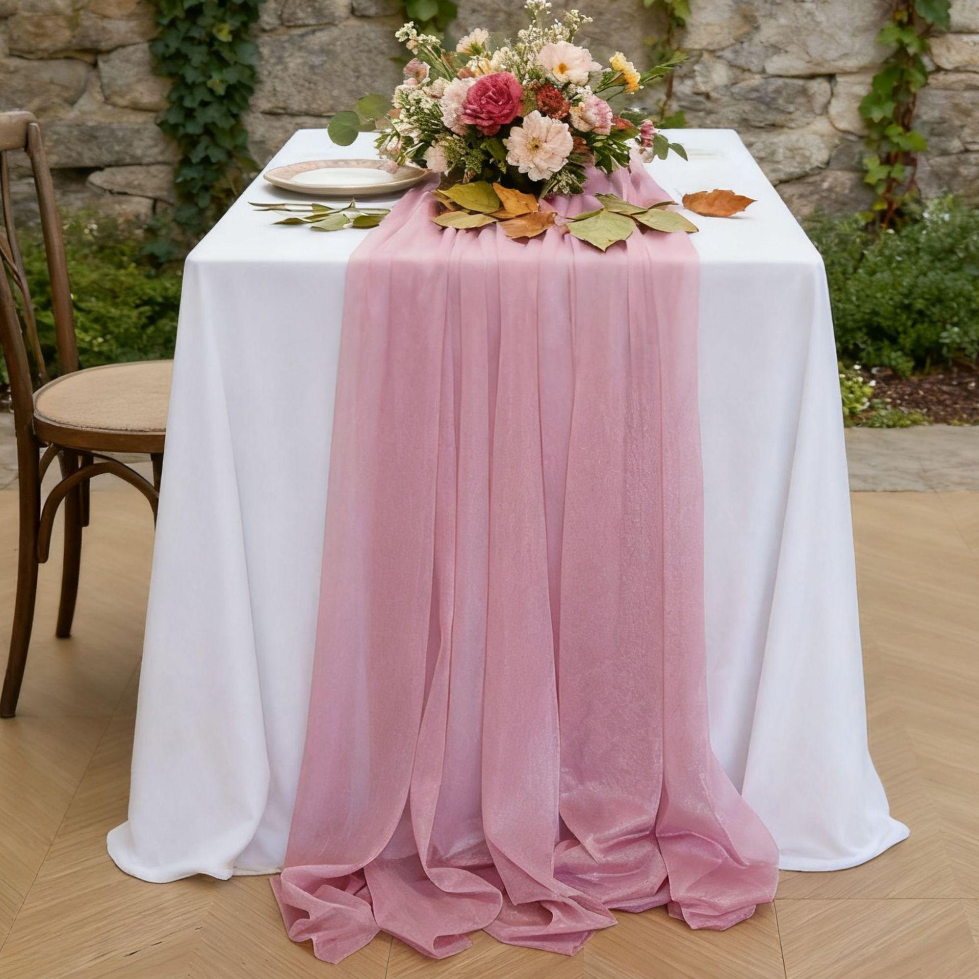 

Chiffon Table Runner Sheer Fabric Silk Wedding Arch Overlay Draping Bridal Shower Party Festival Baby Home Christmas Decoration 30x300CM глибокий рожевий колір