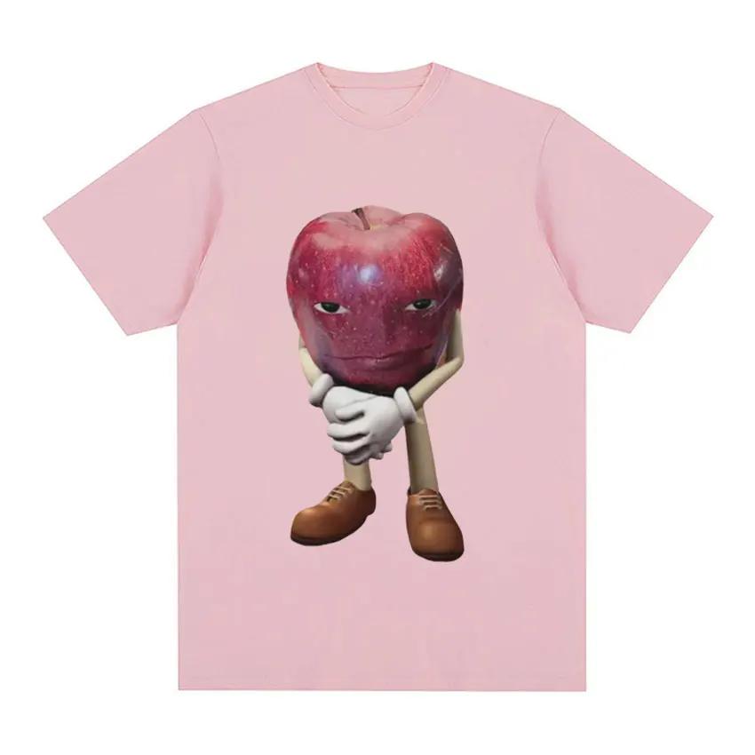Summer Round Neck Funny Apple Pattern Top Fashionable Casual Pure Cotton Short Sleeved Men's and Women's Unisex T-shirts