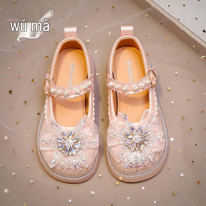 WUMA Girls Rhinestone Bow Princess Leather Shoes 27