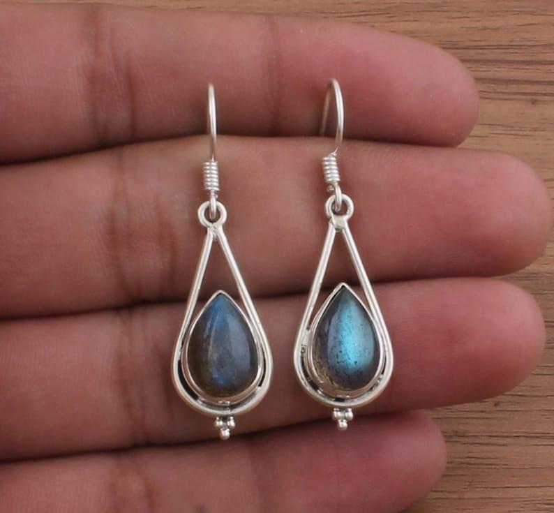 Natural Labradorite Gemstone 925 Silver Handmade Women Dangle Earrings Birthstone Earrings Mom Gift Bridal Jewelry