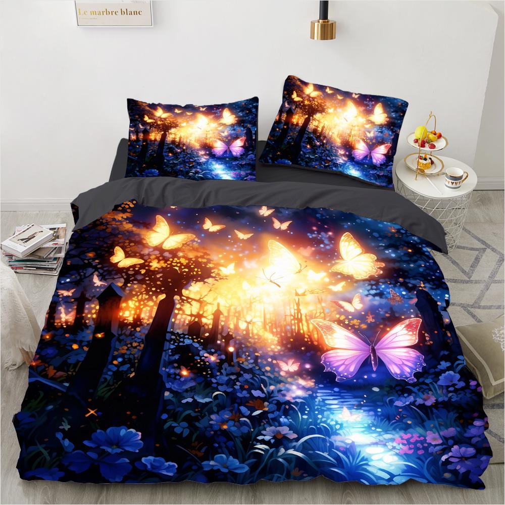 Butterfly Colorful Bedding Set Cartoon Comforter Sets Queen King Twin Full Size Duvet Cover Set Kids Girls White Bed Linen