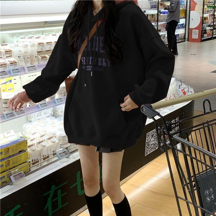 

Утолщенная бархатная толстовка с капюшоном для женщин на осень и зиму, новая свободная студенческая куртка в корейском стиле с длинными рукавами XL