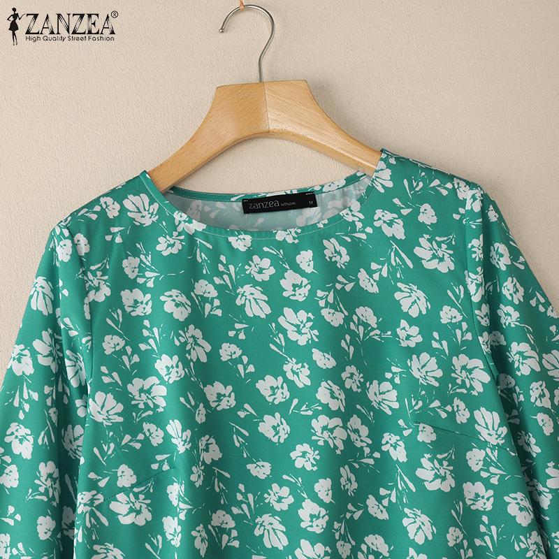 ZANZEA Women Casual Round Neck 3/4 Sleeve Loose Print Blouse