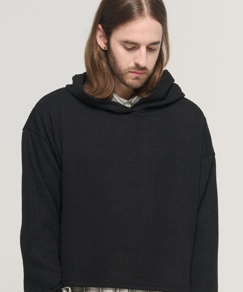 CARGOBROS Hooded Cropped Layered Long Sleeve Knit (Black)