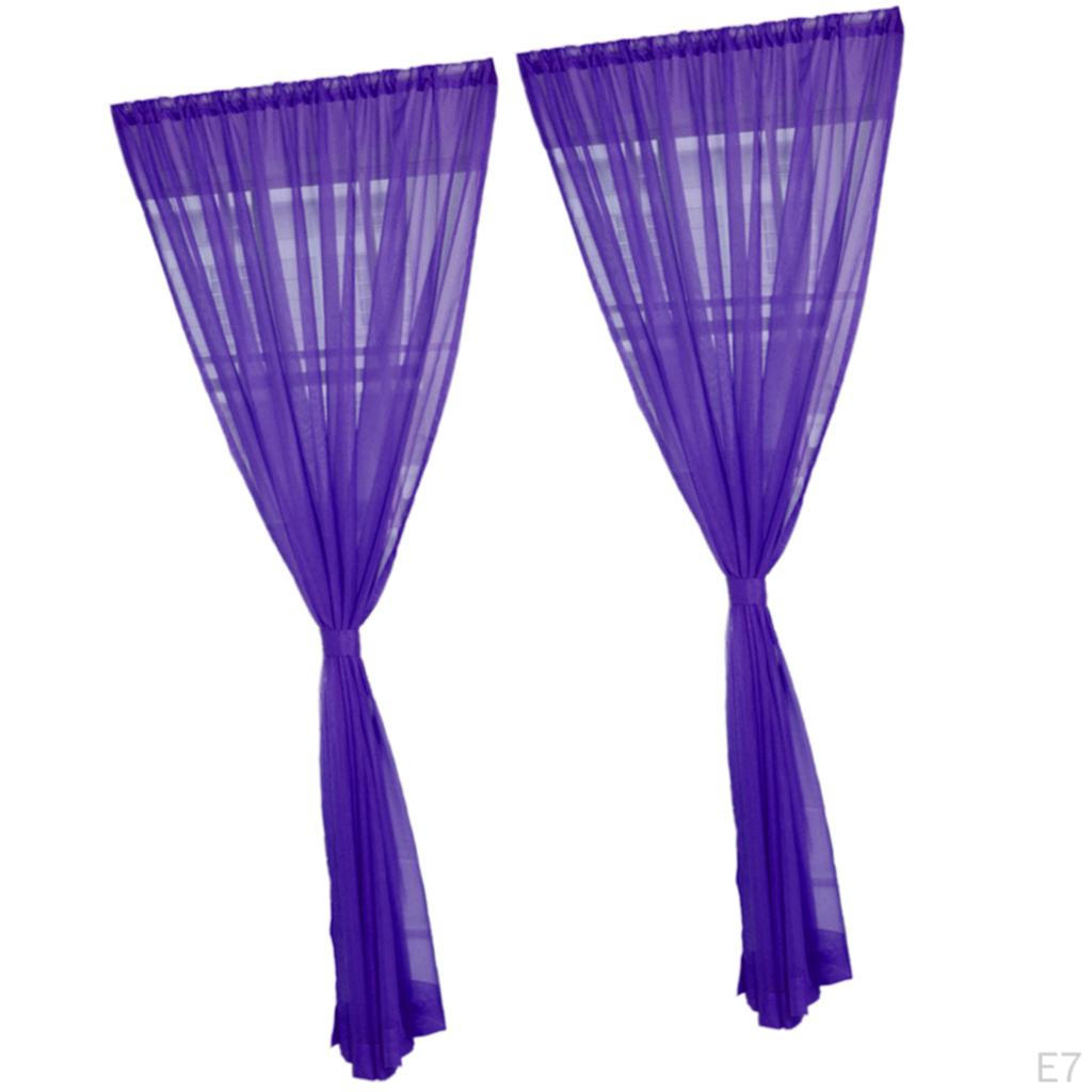 Voile Window Curtain Drape Set Solid Color Polyester