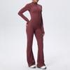 Zipper nude long-sleeved yoga flared pants onesie women's running fitness clothes sports trend onesie tights