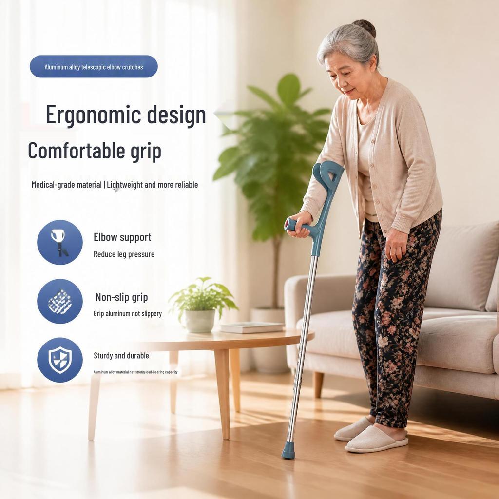 Stainless Steel Non-Slip Cross-Elbow Crutches for Young Adults