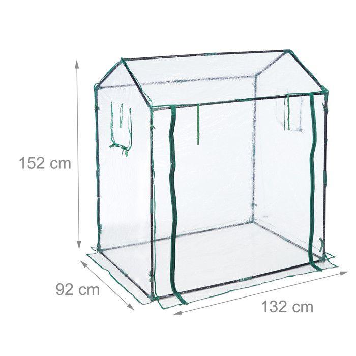 Relaxdays Serre De Jardin Avec Bâche En PVC, Porte Et Fenêtres Enroulables, HxLxP : 152 X 132 X 92 Cm, Transparente