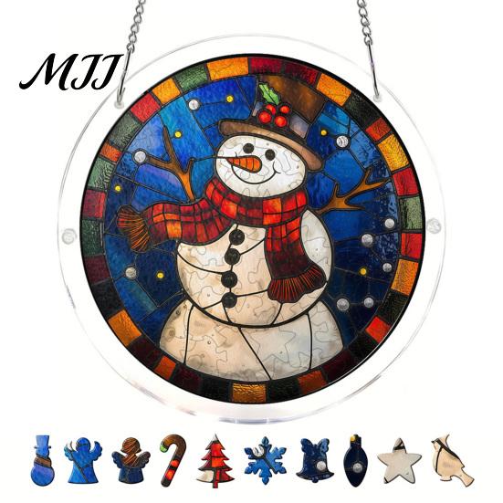 Decorative Garden Sun Catcher Christmas Acrylic Puzzle Suncatcher, Holiday Tree Snowman Stockings Red Bird Office Window Decoration Kit for