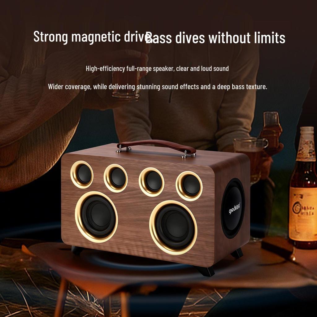 High-Quality Wooden Wireless Bluetooth Speaker with Card Slot for Home Audio & High Power K-Song Experience