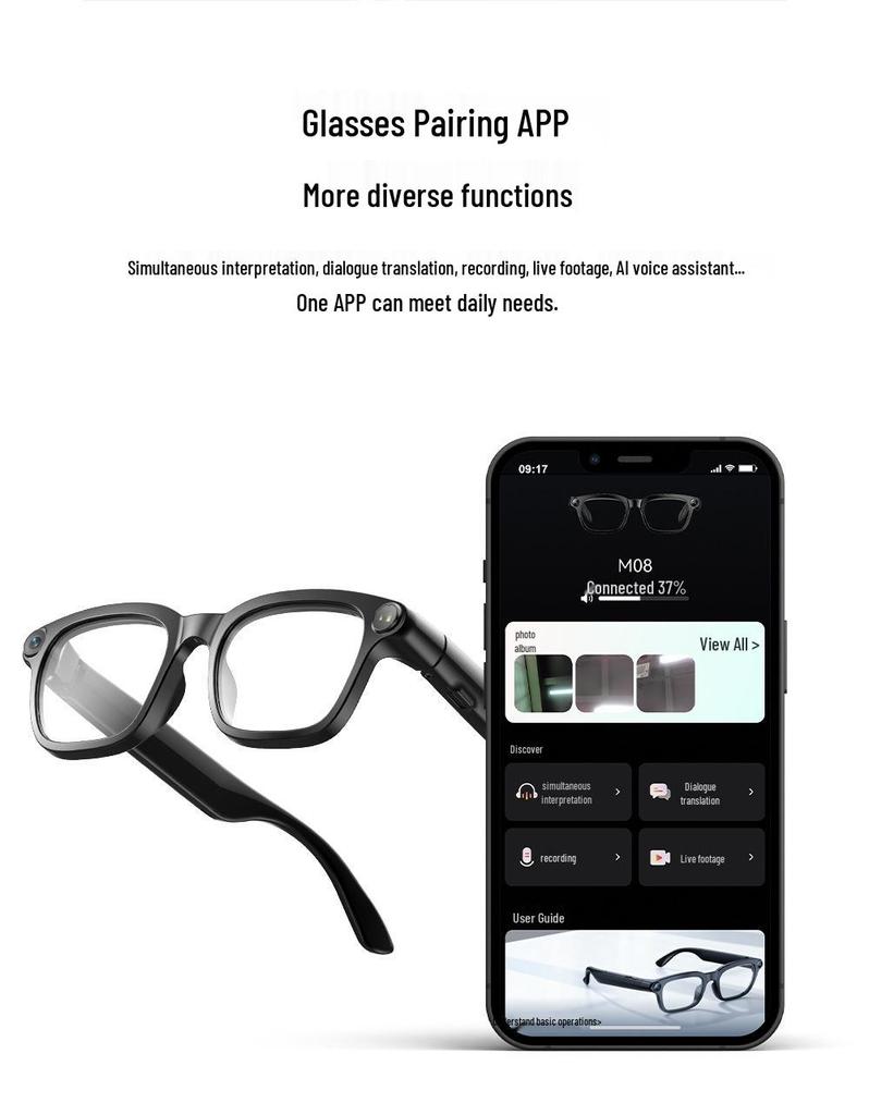 M08 AI Translation Smart Glasses with Bluetooth & 8MP Camera