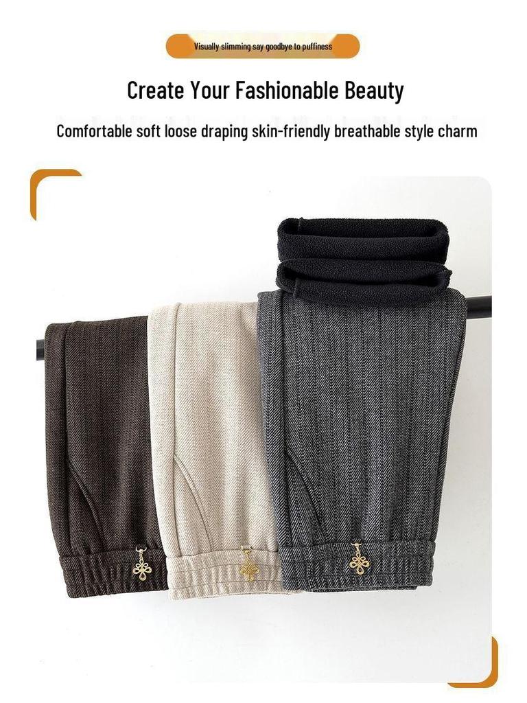 Women's High-Waist Elastic Stretch Pants - Winter Thickened, Loose Straight Fit for Middle-Aged & Elderly
