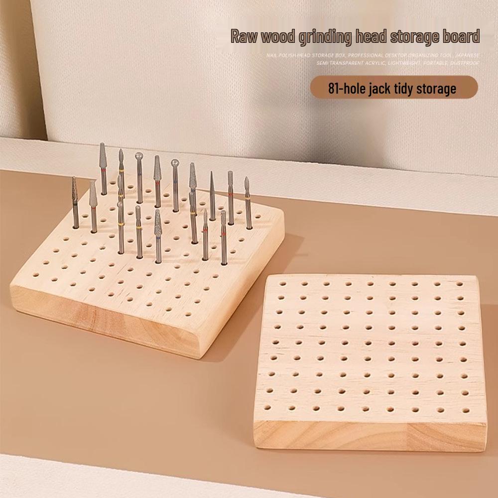 

81-Hole Solid Wood Nail Art Grinding Head Storage Rack and Display Base