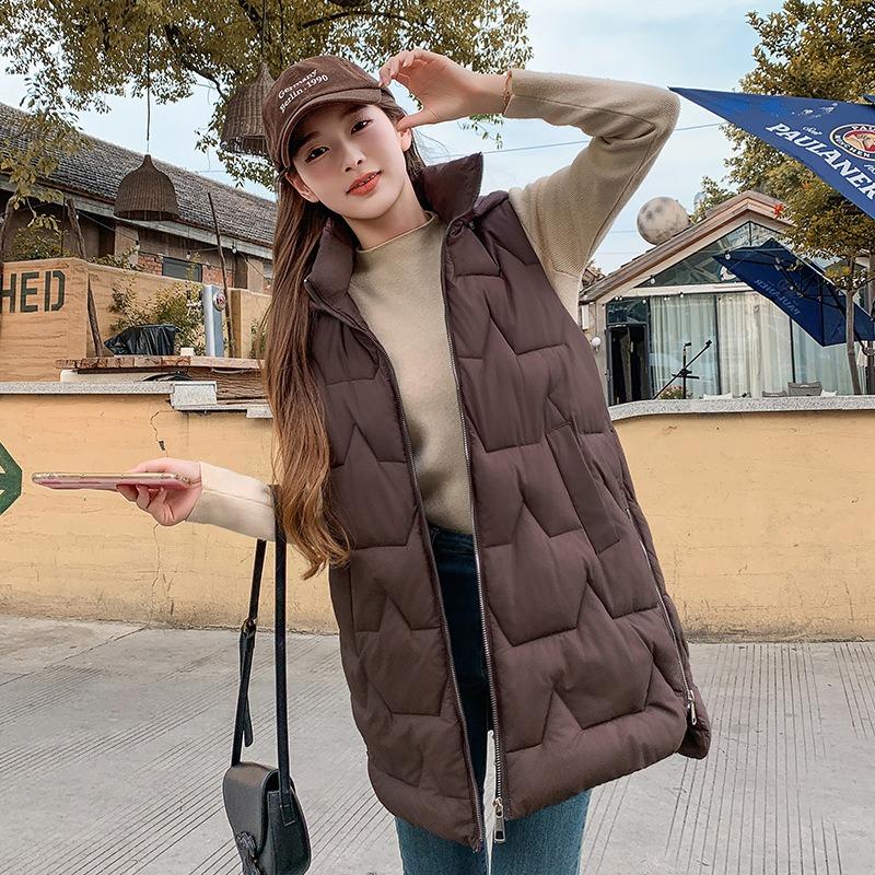 Medium and Long Warm Vest Women's Winter New Fashion Thickened Hooded Vest Jacket Trendy