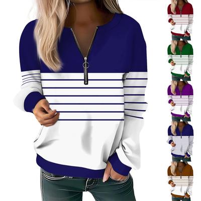 Women Casual Long Sleeve Basic Quarter Zipper  Print Flowers Pullover Sweatshirts Casual Top Fall Clothes