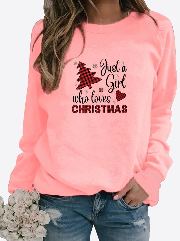 Høst og vinter dame juletema utskrift genser rund hals Langermet Uformell genser Plus Size Topp