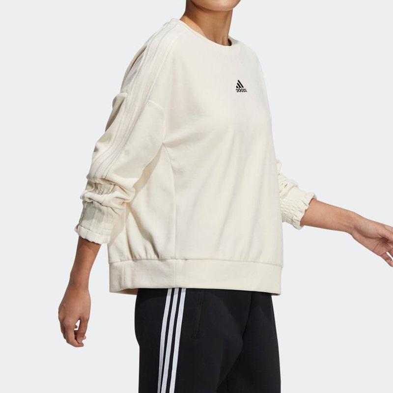 Adidas Embroidered Logo Round Neck Sweatshirt Women Tops Beige HG1842