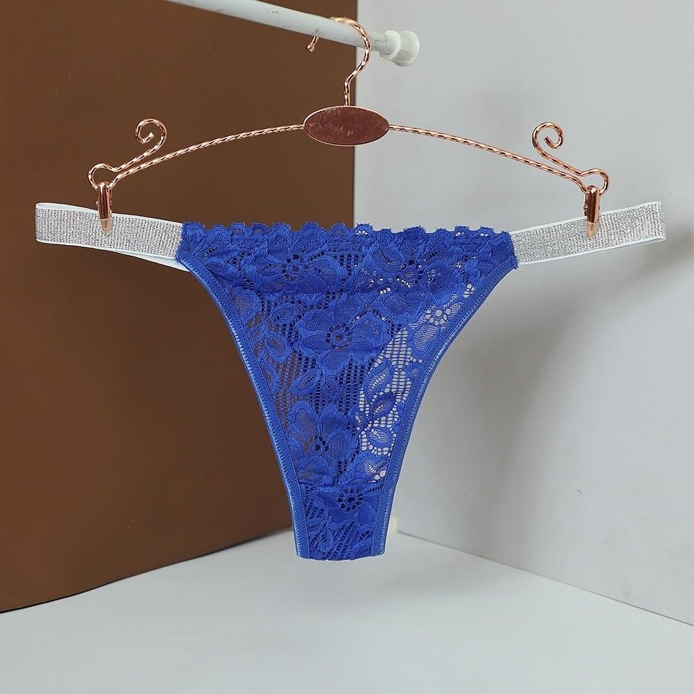Transparent Lace Flower Panties Mid Waist Mesh Briefs Breathable Rhinestone Thong Ladies