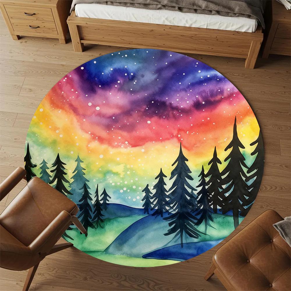 1pc rainbow forest Round Chair mat office Area Rug - Non-Slip, Floor Mat for Office, Bedroom, Ideal home decor gift p0105010