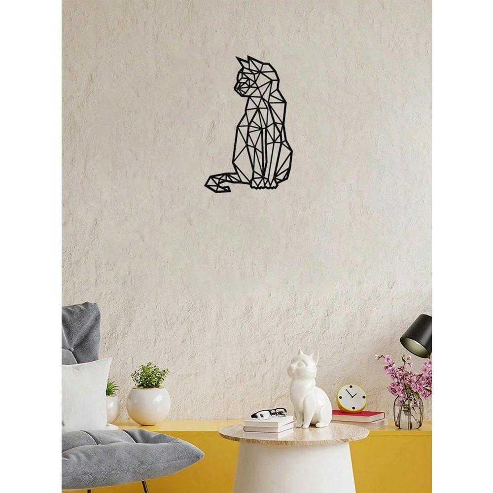 Wrought Iron Wall Decor Art Geometric Cat Metal Laser Cut Polygon