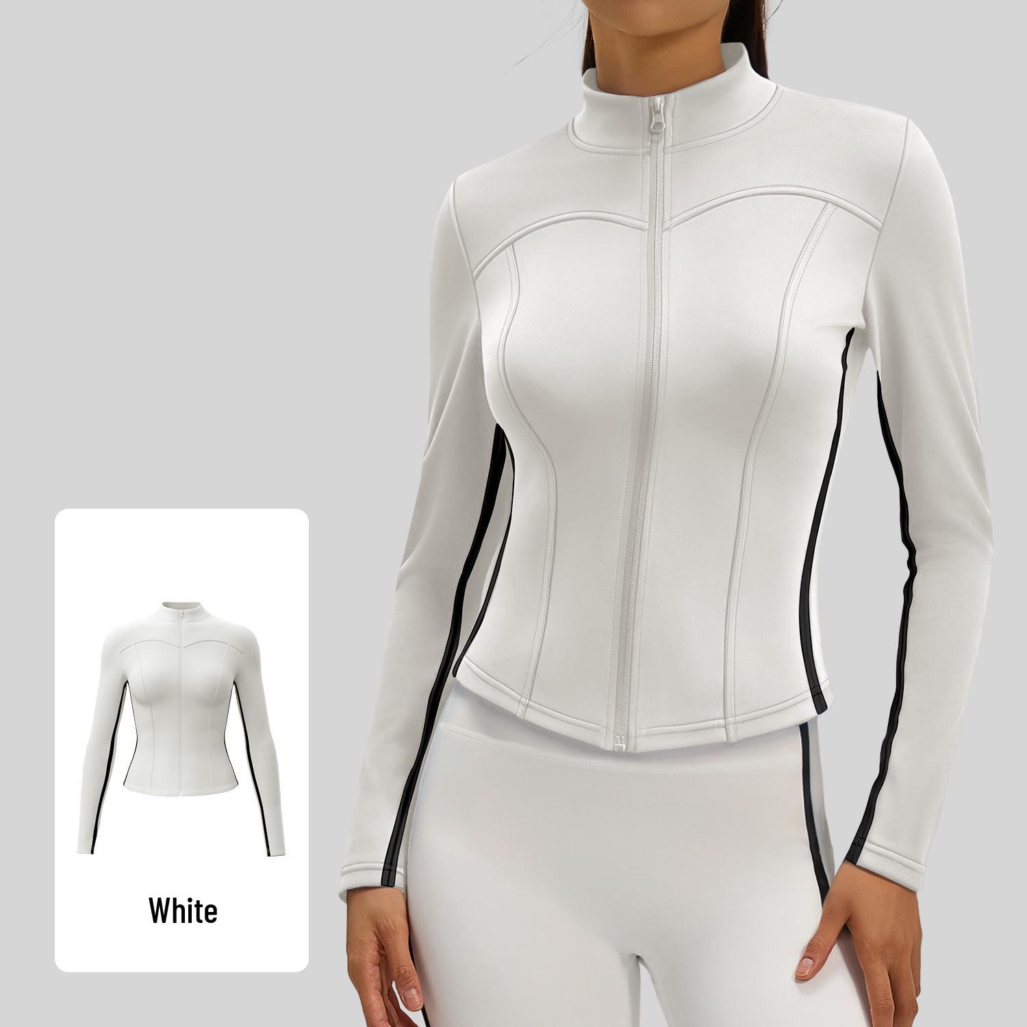 

Women s Autumn & Winter Stand-up Collar Yoga Jacket, Waist-cinching Slim Fit, Long-sleeve, Outdoor Sports, Double-stitched Color-block Design. Extra Large